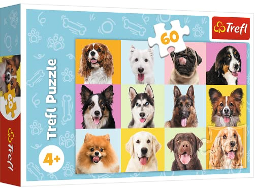 Trefl - Niedliche Hunde - Puzzles 60 Elemente - Bunte Puzzles mit Tieren, Hunden, Collage, Kreative Unterhaltung, Spaß für Kinder ab 4 Jahren