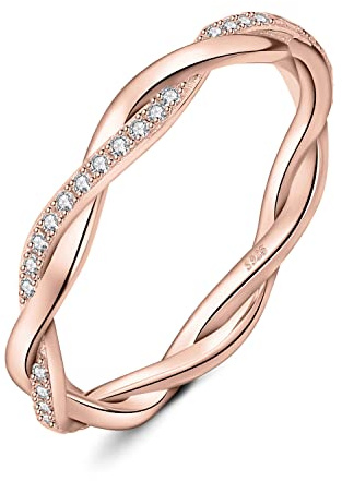 JewelryPalace Infinity Seil Verdrehter Moissanite Band Ring Damen, Unendlichkeit Hochzeitsringe Silber 925 Trauringe Eheringe für Frauen, Vorsteckring Stapelring Ring Bandring Schmal Rosegold Gold
