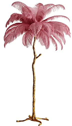 NileMAll Lampadaire en plumes d'autruche, lampe à franges finition dorée, lampadaire palmier à intensité variable avec interrupteur au pied, lampadaire pour salle à manger, cuisine, chambre de fille