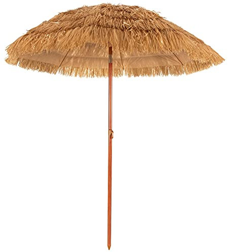 GYMAX 2 M Ombrellone da Spiaggia Pieghevole, a 8 Stecche, Struttura in Metallo, Ombrello con Direzione Regolabile, Montaggio e Trasporto Facile, Arredo da Esterno (Giallo-marrone)