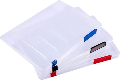 Eivdru 3 x 3 colori A4 scatola raccoglitore, scatola di plastica trasparente, scatola di archivio A4 in plastica trasparente, per la conservazione di libri, carta e riviste