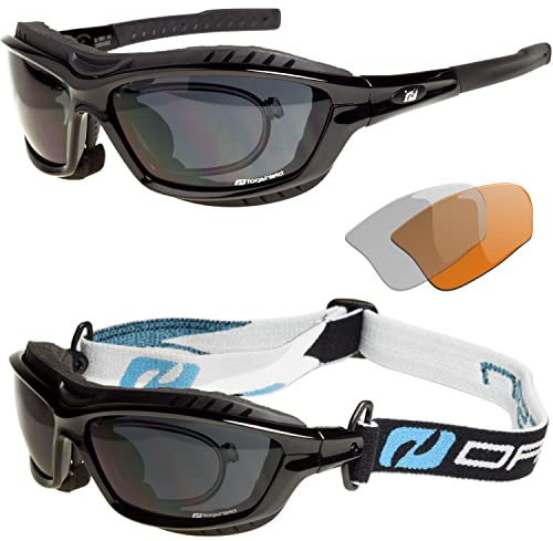 Daisan® - Bikerbrillen | Motorradbrille für Brillenträger | beschlagfrei winddicht | klare für Nacht und orange Kontrastgläser| Bügel, Band, Sehstärke System