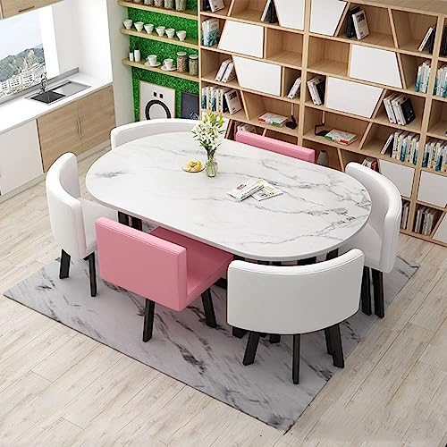 EYEWEB Esszimmergruppe mit Esstisch und 6 Essstühlen Profi Besprechungstisch oval, 6 Pers Konferenztisch Meetingtisch (Color : Pink)