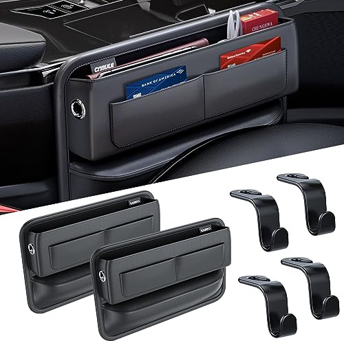 Altsbaos 6 Stück Aufbewahrungsbox für Autositze vorne aus Leder | Auto-Seitentasche Organizer, Auto-Sitz-Lückenfüller für Autositze, Schlüsselkarten, Brillen (schwarz)