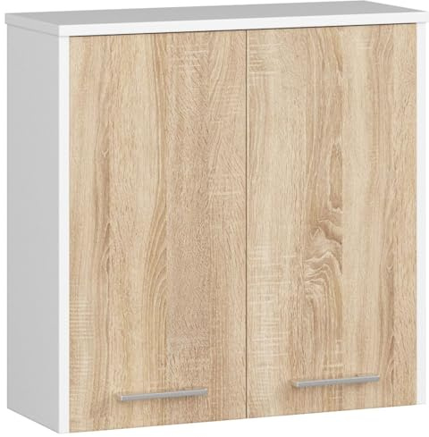 AKORD | Mobile Alto da Bagno FIN W30 a 1 Anta | Armadio a Muro Sospeso | Porta con Montaggio a Destra o a Sinistra | 30 x 60 x 22,5 cm | Peso 18 kg | Bianco | Rovere Sonoma