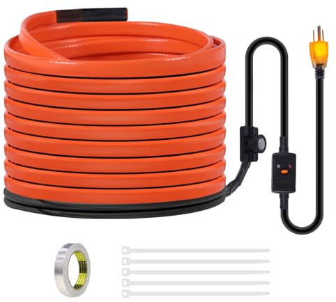 40FT Heat Tape for Water Pipes Freeze Protection IP65 Waterproof 7W/FT 110V BDDFOTO Heat Cable With GFCI Protection and Thermostat,Self-Regulating Pipe Heater for Roof/RV/Water Storage Tank