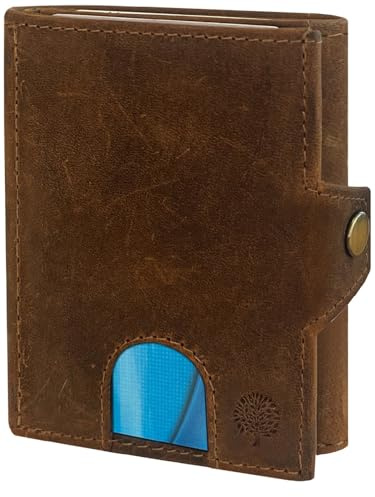 Frentree Slim Wallet mit RFID-Schutz - Geldbörse aus echtem Leder - Mini Geldbeutel mit Münzfach - Echtleder Portemonnaie Karten Kartenetui Klein, Wildleder Braun