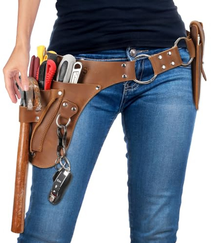 Sanrecrecy Garten-Werkzeug-Gürtel für Damen & Herren, Leder-Werkzeuggürteltasche, Gärtner, Bauernwerkzeuge – Hüfttasche für Elektriker, Tischler und Bau-Gürteltasche – Premium-handgefertigter, SR001