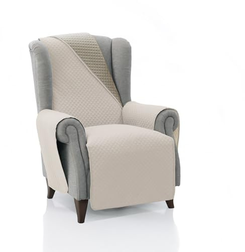 FAVERTI® Cubre Sillón Acolchado 1 Plaza - 55 cm (Asiento) | Modelo REQUENA | Beige-Crudo Reversible | Protector Compatible con Sillones Relax y Orejero | Loneta Lavable | Fabricado en España