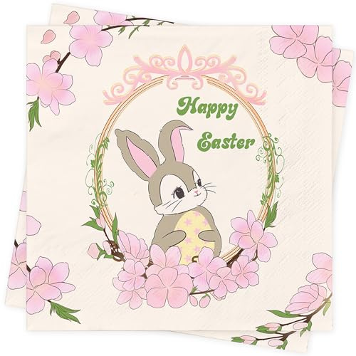 Frühling Ostern Servietten Ostern Deko - 80Stück Osterhasen Papierservietten Happy Easter Napkins Blumen Servietten Schmetterlinge Sommer Tischdeko 33x33cm Papierservietten Geburtstag