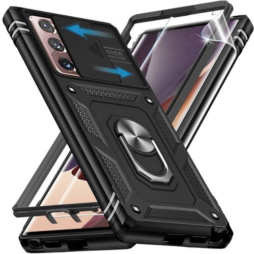 Funda para Samsung Galaxy Note 20 Ultra con protector de pantalla, funda para teléfono móvil Note 20 Ultra, protección de cámara, ranura para tarjetas, anillo de metal, soporte antigolpes, carcasa