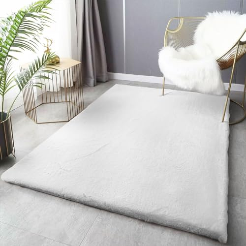 VIMODA Fellteppich Deluxe waschbar, sanfter Hochflor-Teppich einfarbig, kuschelig für Ihr Wohnzimmer oder Schlafzimmer,Farbe:Weiß;Maße:80x150 cm