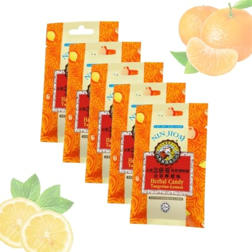 Caramelo de hierbas limón mandarina – Aliento fresco – Herbal Candy Nin Jiom Tangerine-Lemon– Lote de 5 paquetes de 20 g