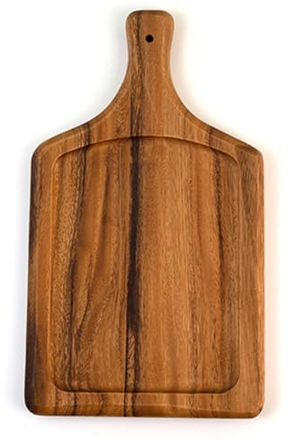 Bafnsiji B, Bandeja de Pizza de Madera Natural de Primera Calidad, Tabla de Servicio de Paleta de Pizza de Madera Redonda, Bandeja de Servicio de Alimentos con Mango, Placa de Pizza de Madera