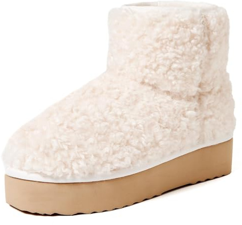 Shenduo Femmes Plateforme Bottes de Cheville en Peluche Bouclées Fourrure Hiver Bottes de Neige Blanc D9358 41EU