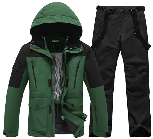 ALSOGO Trajes de esquí para hombre, 2 piezas, conjunto de snowboard impermeable y cortaviento, chaqueta y pantalones de esquí cálidos para invierno, para esquiar, hacer snowboard, escalar, XXL