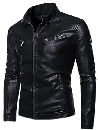 MGDIFYXAA Chaqueta De Cuero Para Hombres - Giacca In Pelle Con Colletto Alla Moda Primavera Autunno Abbigliamento Da Uomo Stile Casual Cappotto Invernale Giacca In Pelle Moda Nera M