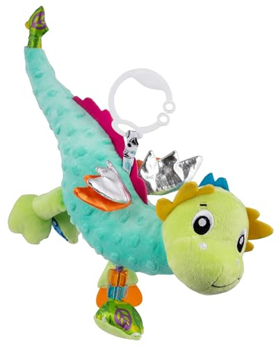 Playgro Sensory Friend, Drache Dusty - Babyspielzeug - Motorik - Babysensorik - Babyrassel - Babymotorik - Kinderspielzeug - farbig