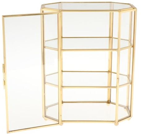 MagiDeal Golden Vintage Glass Jewelry Box Display Case Organizer for Trinkets, Necklace, Ring, Diamond, Flower 7.68x6.10x8.27