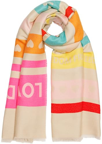 Caspar Weicher Damen Schal aus Viskose Halstuch für Frühling & Herbst Tuch mit buntem Muster - SC540, Farbe:beige pink orange