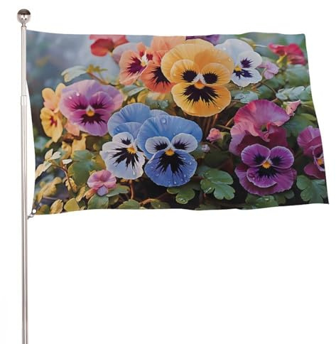 Bandera de flores de pensamiento de 24 x 35 pulgadas, bandera de jardín impresa de doble cara, bandera decorativa que no se decolora, bandera de patio con ojales de latón para colgar telón de fondo de