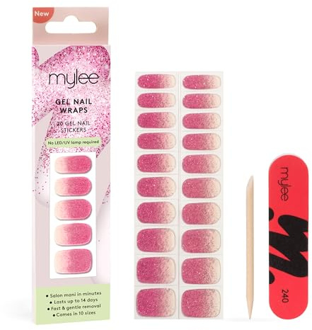 Mylee Gel Nail Wraps [Pink Stardust] - 20 Pre-Cured Gel Stickers | Instant Mani, No Lamp Needed, Chip-Resistant, Glossy Finish, Lasts Up to 14 Days, Easy to Apply - Vegan & Cruelty-Free
