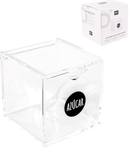ROCKING GIFTS Azucarero Acrílico con Cuchara - Dispensador Azúcar Cocina - Recipiente Transparente - 6cm