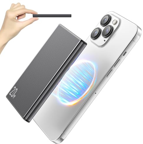 0.3 Slim Portable Charger Power Bank, 5,000mAh Wireless Battery Pack, 20W Fast Charging with USB-C Cable, Charge Card Phone Charger Compatible with iPhone 16/15/14/13/12, Samsung (Black, 5,000 mAh)