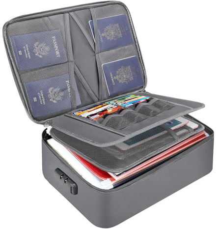 Tamfile Fireproof Document Box, 14.2''×10.6''×4'' Document Bag, Dark Gray