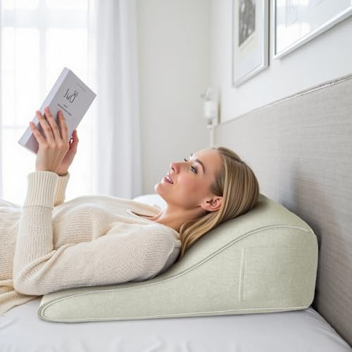 strusery Almohada de lectura para adultos, cojín de apoyo para la espalda con bolsillo lateral y cremallera, almohada para leer y relajarse en la cama, convertible en almohada larga (lino blanco, 50 x