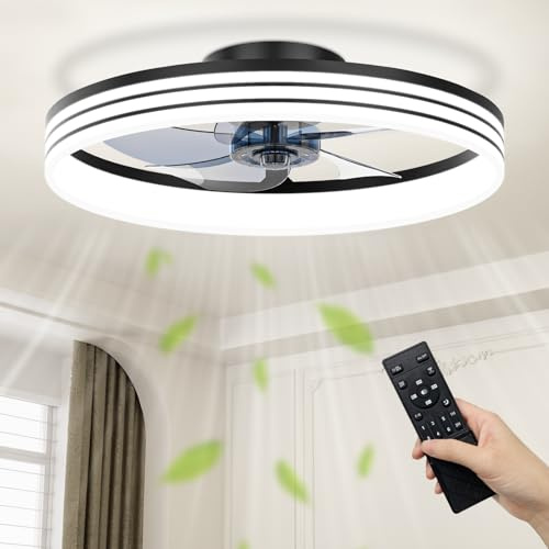 NIORSUN Ventilator Deckenleuchte,50CM LED Deckenventilator mit Beleuchtung,3 Farbtemperatur und 6 Geschwindigkeiten Deckenventilator mit Lampe,APP/Fernbedienung Dimmbar Deckenlampe Ventilator Schwarz