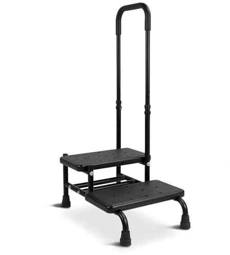 Marchepied de chevet avec plateforme antidérapante et rampe réglable, tabouret sécurisé à 2 marches pour personnes âgées et adultes, design robuste pour lits hauts et utilisation en cuisine