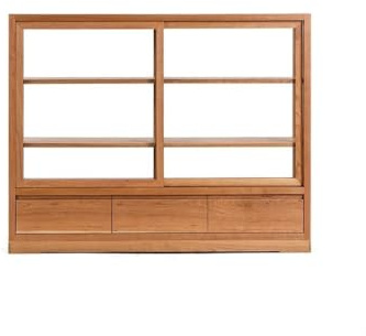 NEBE Credenza Soggiorno Tavolo portaoggetti in Legno massello 140x38x115cm, mobiletto portaposate da Cucina, Parete di ciliegio con Anta Vetro Cucina Completa
