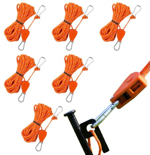 6 Stück 4mm Verstellbarer Seil Ratsche, 4m/13.12ft Reflektierende Abspannseile mit Seilspanner für Zelt, Winddichtes Outdoor Seil mit Ratsche, Seilratsche Sonnensegel mit Haken für Camping, Markisen