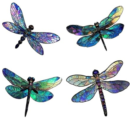 fKiZanthene 4 Pieces Wooden Dragonfly Garden Wall Art, Fence Decorations Outdoor for Garden Backyard Sculptures