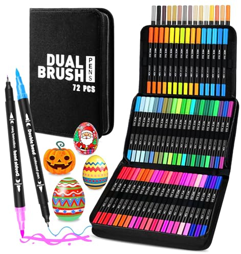 Kuvarix 72 Colores Rotuladores Acrilicos, Doble Punta Marcadores Acrílicos(Punta Fina y Pincel), Acrylic Paint Markers Canetas Marcador para Pintar Piedras, Vidrio, Cerámica, Tela, Madera, Metal