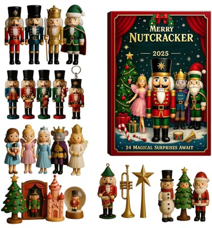 Calendrier de Compte à Rebours Casse-Noisette,Figurine 2D de Casse-Noisette pour 24 Jours, Ornements Décoratifs de Noël | Pendentif de l'Avent pour les Fêtes et le Nouvel An,Pour Voiture Maison Fenêtr