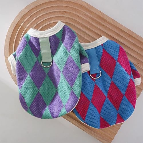 2er-Pack Hundepullover Dackel, Kariertes Weihnachtspullover Hund mit Leinenring, Hund Pullover für Kleine und Mittelgroße Welpen, Welpen und Katzen(Large)