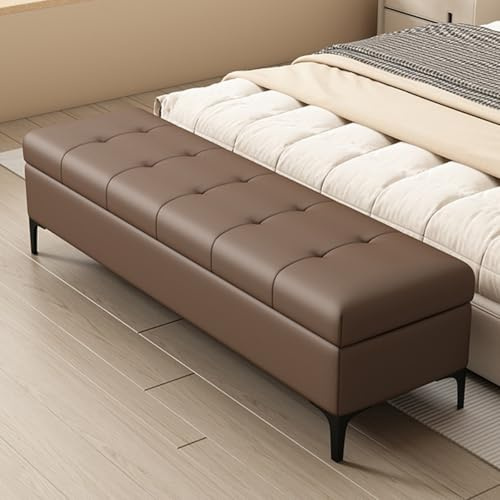Extra große Ottomane aus Leder, rechteckig, gepolstert, für Eingangsbereich, Sofa, Fußhocker mit Stahlbeinen, ideal für Wohnzimmer und Flur, Braun A 100 cm