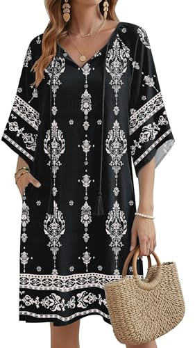 Zeagoo – Vestido bohemio para mujer, vestido de playa, túnica de verano, vestido ligero de verano, túnica fresca de playa con bolsillos, L