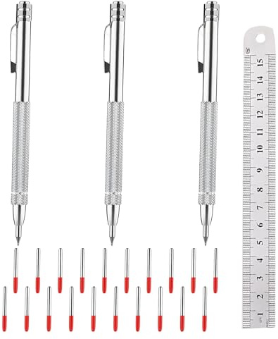 GuBaoZhuo Anreissnadel, 24 StüCk AnreißWerkzeug Set Mit 20 Ersatzspitzen, 15cm Stahllineal, Anreissnadel Aus Wolframcarbid Mit Magnet FüR AnreißEn Und Gravieren Von Metall, Glas, Keramikfliesen