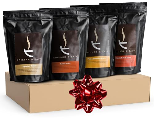 Spiller & Tait Coffee Beans Gift Set - Signature Blend, Barista Blend, Pure Colombian Huila & Classic Italian - Whole Coffee Beans Taster Pack, 4 x 250g of Our Top Selections