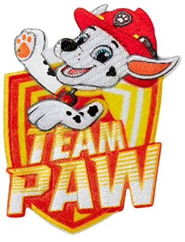 Mono-Quick Paw Patrol Team Marshall Aufnäher zum Aufbügeln 7,1 x 5,4 cm Bügelbild für Kinder mit Superhunde Hund Welpen Fan, Bügelpatch Patches Bügelflicken Geschenk