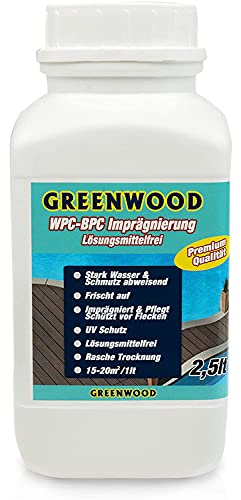 Greenwood WPC & BPC Imprägnierung Transparent - Farbloses Imprägniermittel - Terrassen Pflegemittel mit UV-Schutz - ECO Lösungsmittelfrei - 2,5 Liter