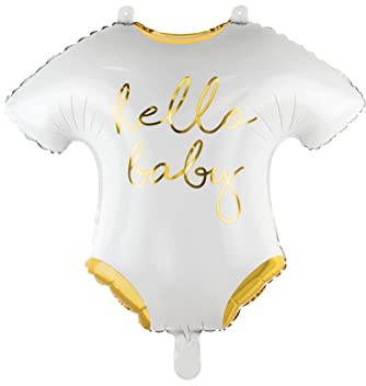 PartyDeco Folienballon Strampler Hello Baby 51 cm x 1 Stück Luftballons für Babyparty weiß Gold zur Geburt Junge Mädchen