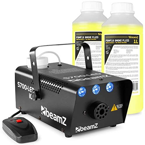 BeamZ S700-LED Máquina de humo para fiestas con efecto de luz, LED con efecto hielo, 700 W, incluye 2 litros de líquido de humo, mando a distancia con cable, humo para fiestas, DJs, bodas, eventos