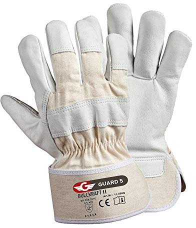 GUARD 5 - Leder Arbeitshandschuhe 5 Paar Gr.9 - Rind- Vollleder Handschuhe - hochwertiger, robuster Bau- und Gartenhandschuhe