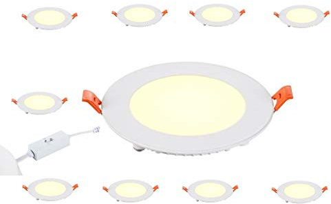 Defacto - Set di 10 faretti da incasso professionali a LED, 6 W, pannello ultrapiatto, con trasformatore, 3 in 1, cambiamento di colore 3000-6500 K, da incasso, rotondo