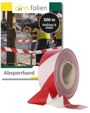 dm-Folien Absperrband - Flatterband rot-weiß 75mm / 500m mit/ohne Karton - dünnes und auffälliges Polyethylen Warnband und Trassierband – verschiedenfarbig