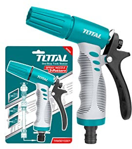 TOTAL - Pistola da Giardinaggio con Ugello Regolabile - 3 Modalità di Spruzzatura - Compatibile con Tubi da ¾” - Controllo del Flusso Continuo - Design Ergonomico - Blu e Bianco